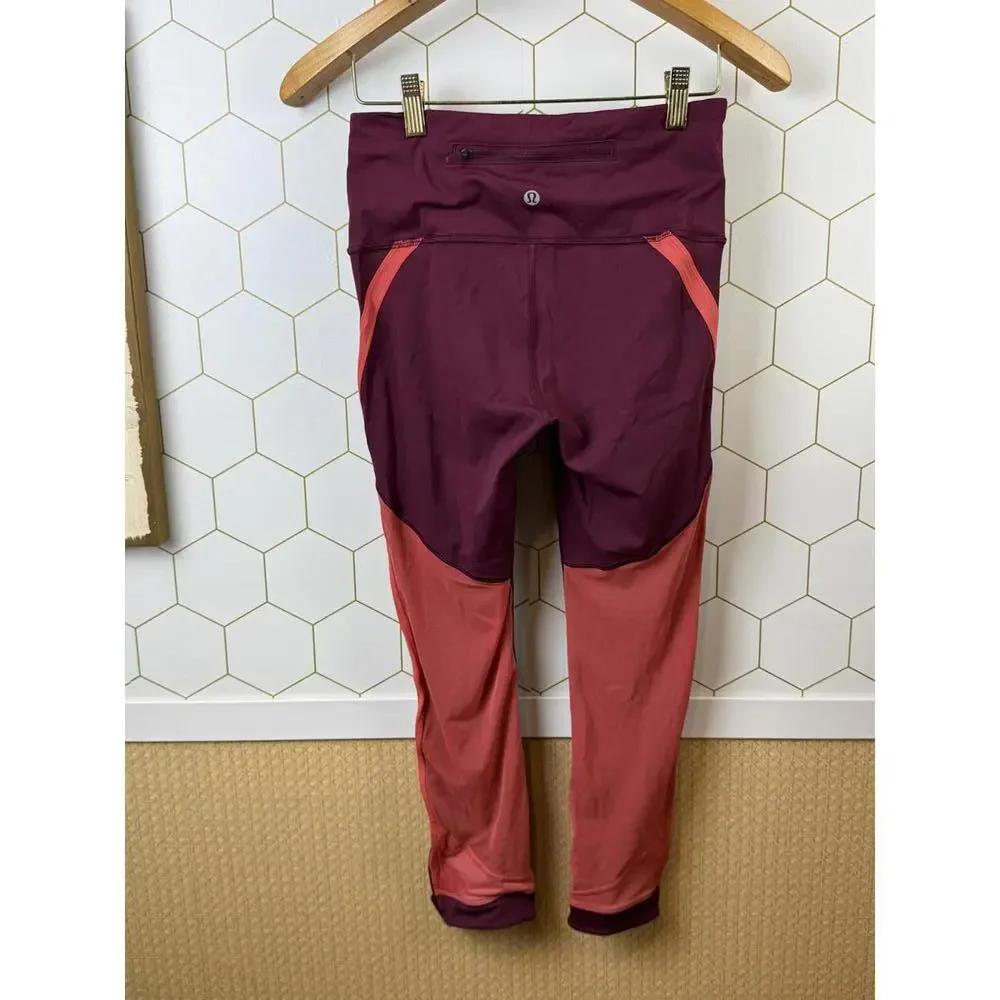 Lululemon Zip The Line Crop *23 Deep Ruby / Poppy Coral Leggings - Size - 6